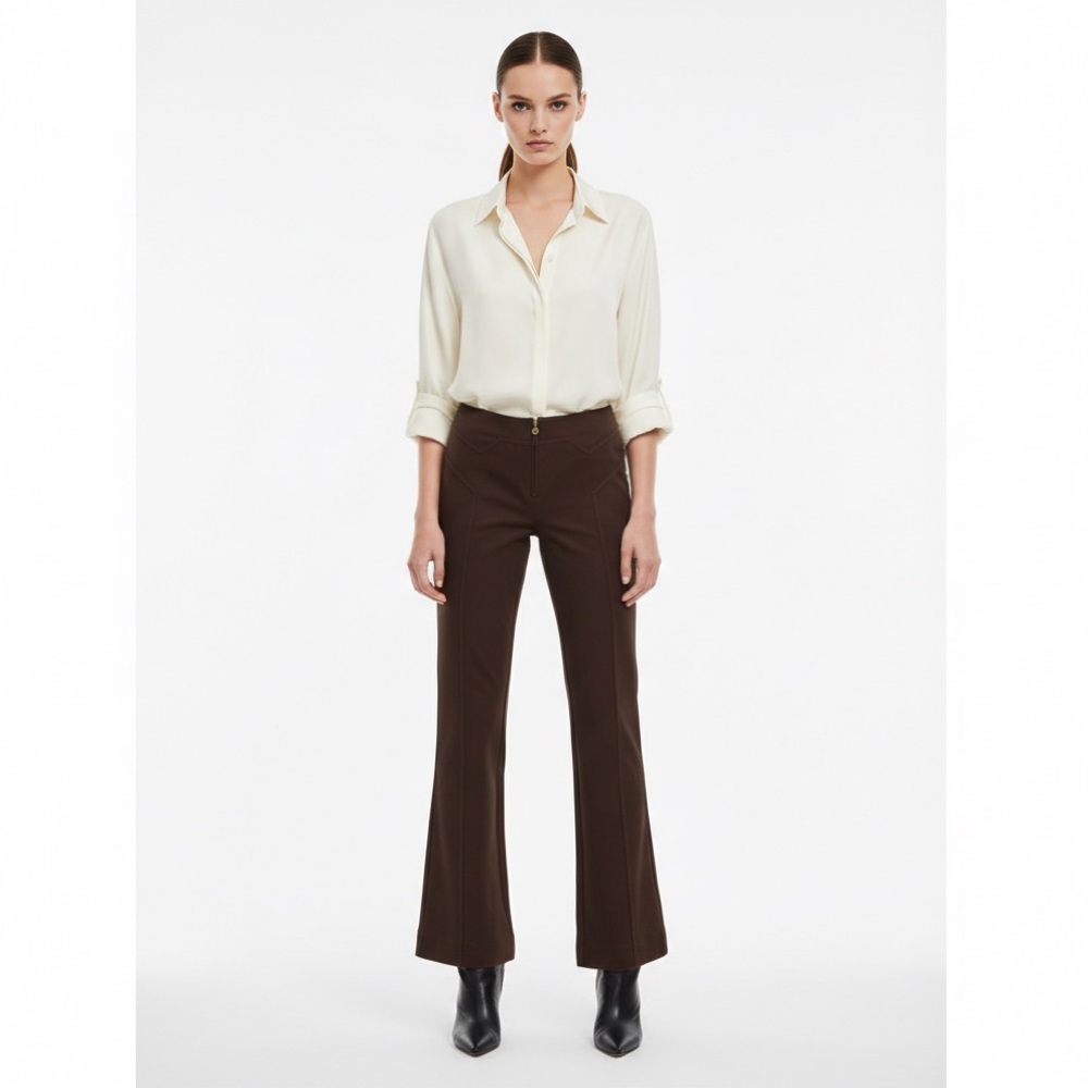 Vintage Y2K Tory Burch Retro 70s Low Rise Chevron Seam Flared Brown Pants 10